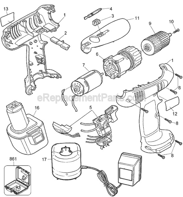 Page A Diagram and Parts List for PS3600 Type 1 Black and Decker Cordless Drill